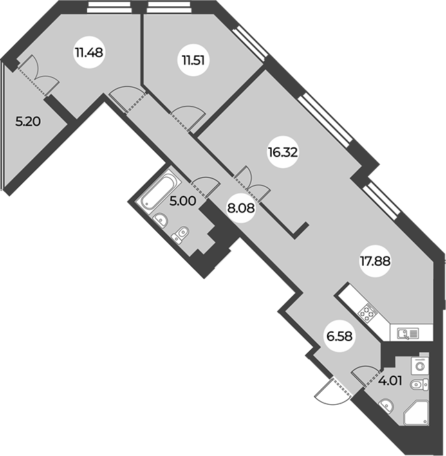 3-комнатная квартира 83.46 м², 14/24 эт., ЖК «Огни Залива»